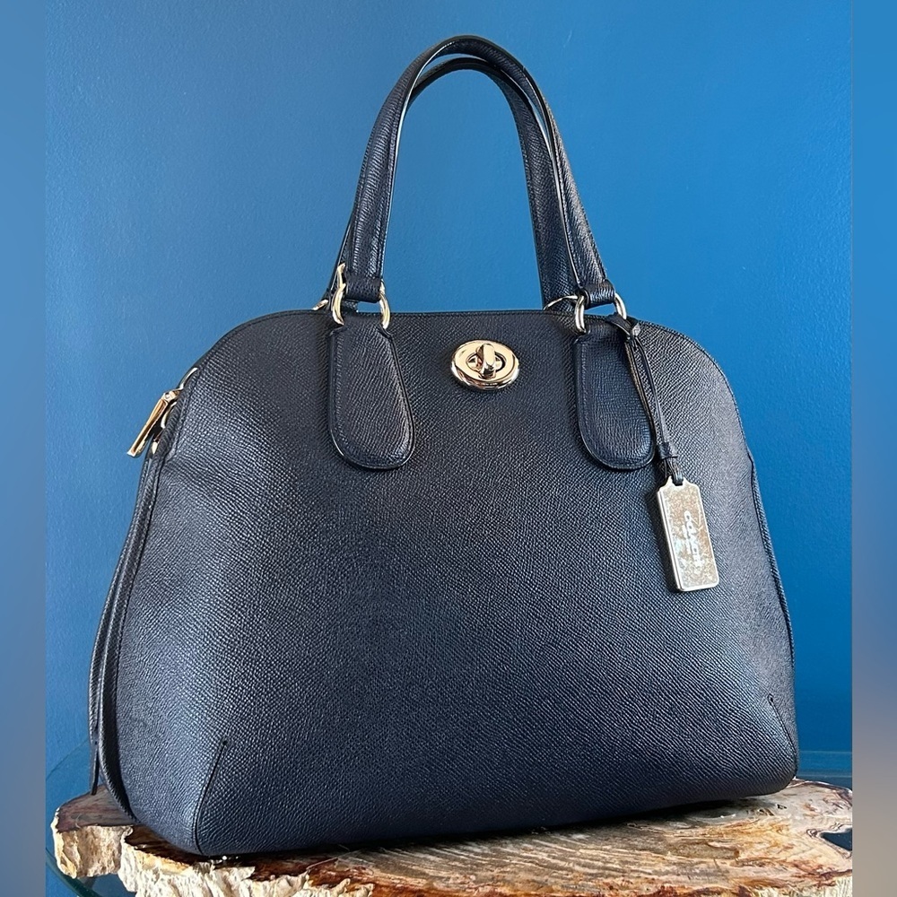 Coach Prince Street Midnight Blue Crossgrain Leather Domed Satchel 34939 - Picture 16 of 17